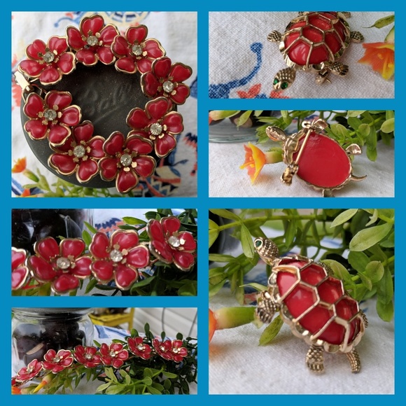 Whimsical 🌹vintage bracelet and turtle pin! - Picture 1 of 7